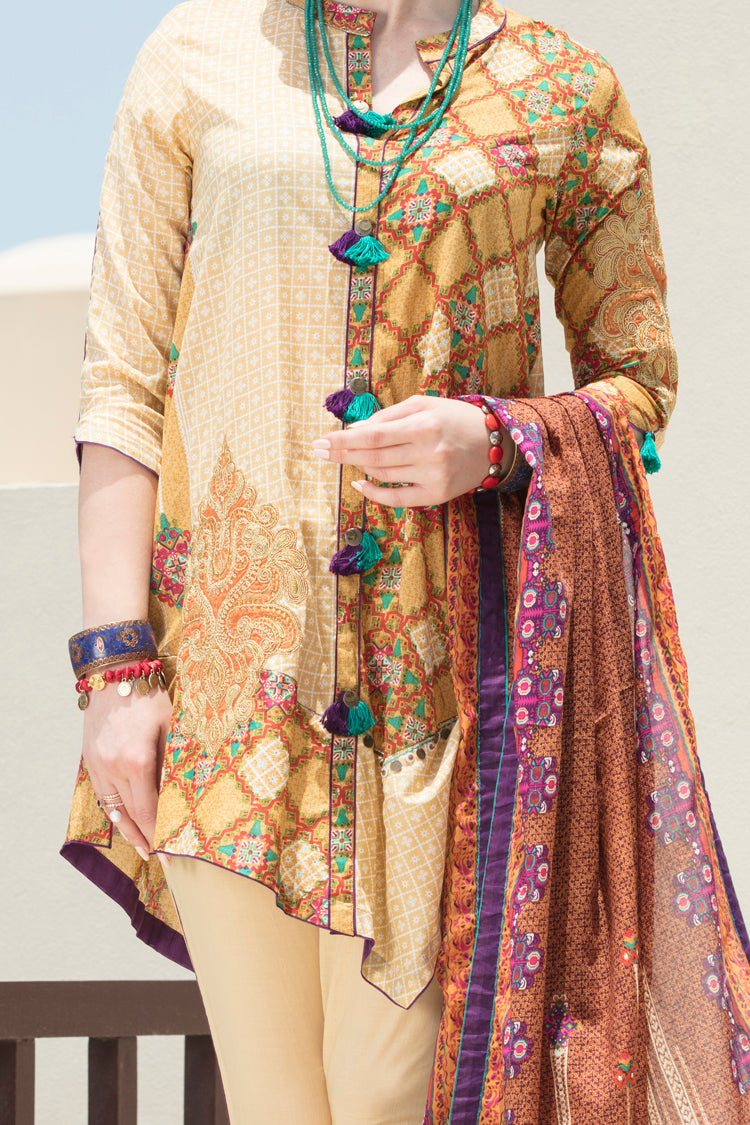 Mustard Lawn 3Pc Stitched - ALP-546