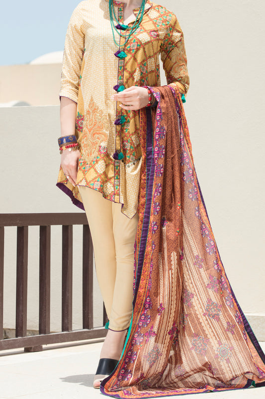 Mustard Lawn 3Pc Stitched - ALP-546