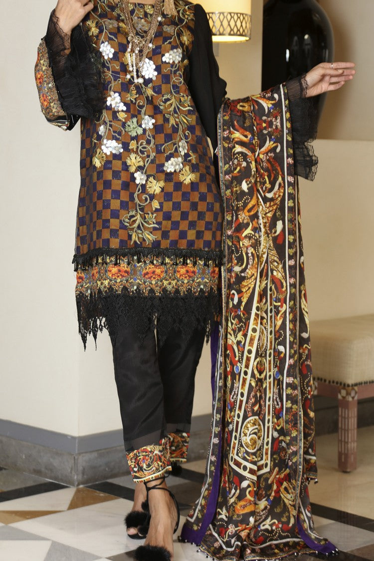 Black Silk Viscose 3Pc Stitched - ALP-560