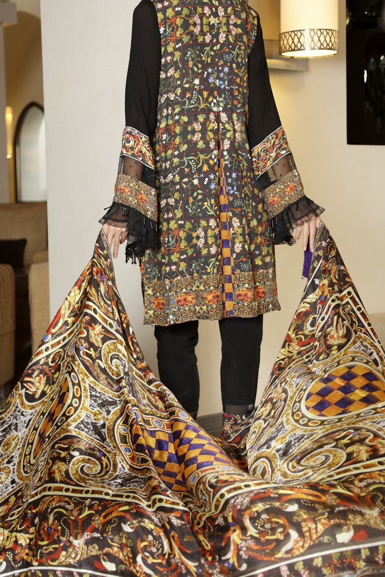 Black Silk Viscose 3Pc Stitched - ALP-560