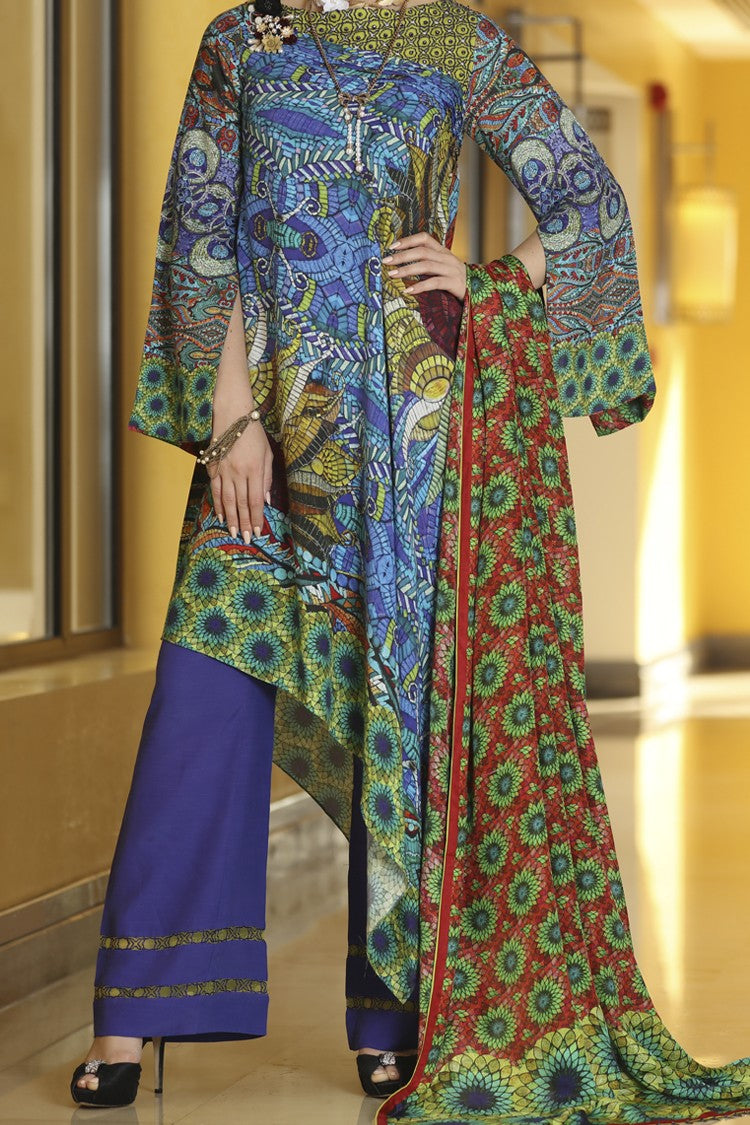 Royal Blue Silk Viscose 3Pc Unstitched - ALP-563