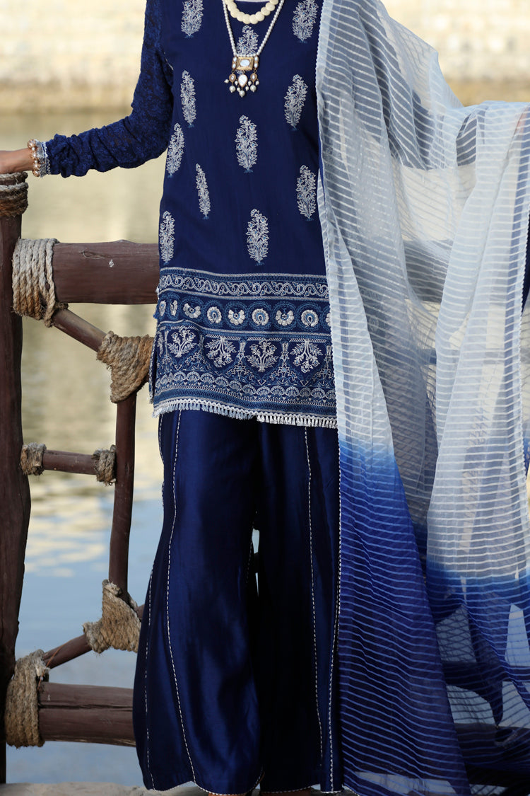 Blue Cotton 3 Piece Stitched - ALP-603