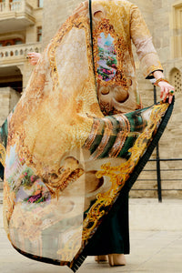 Gold Cotton Net 3Pc Stitched - ALP-677