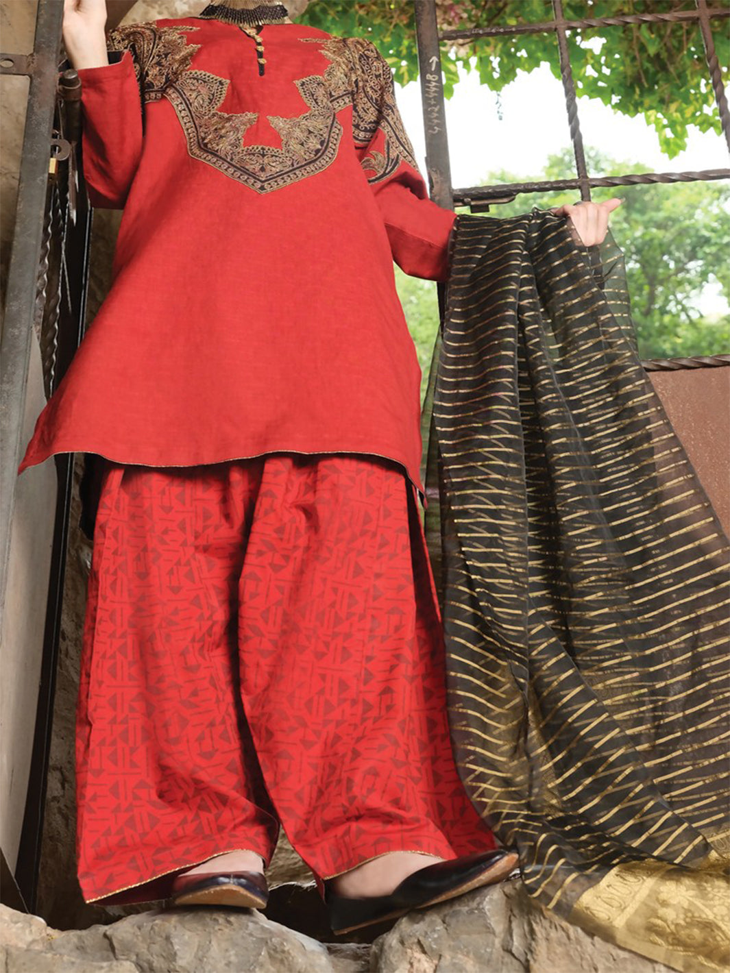 Red Jacquard 3Pc Unstitched - ALP-732