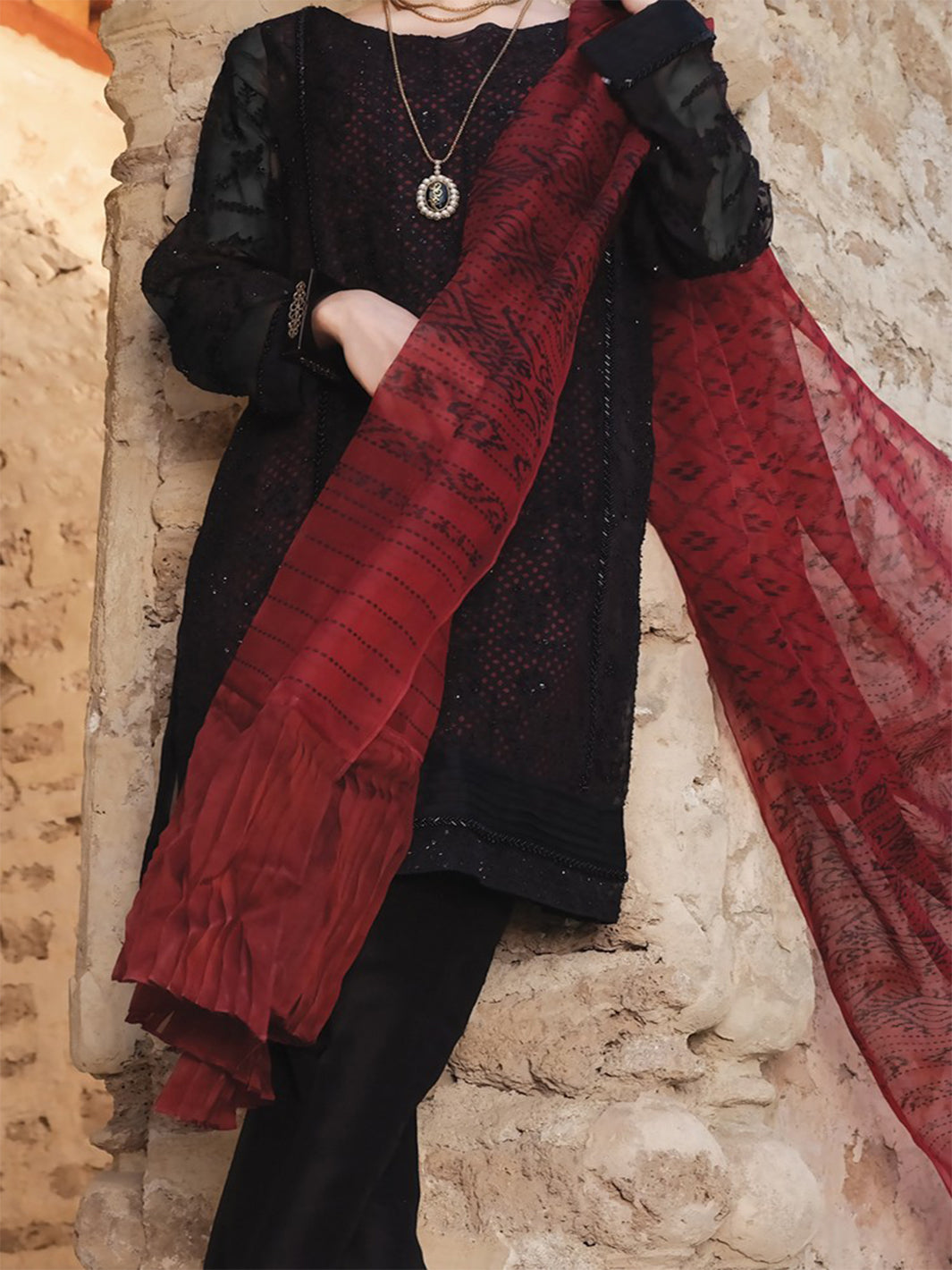 Black Organza 3Pc Unstitched - ALP-740