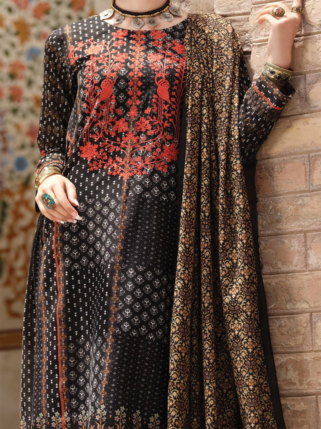 Black Lawn 3 Piece Stitched - ALP-748