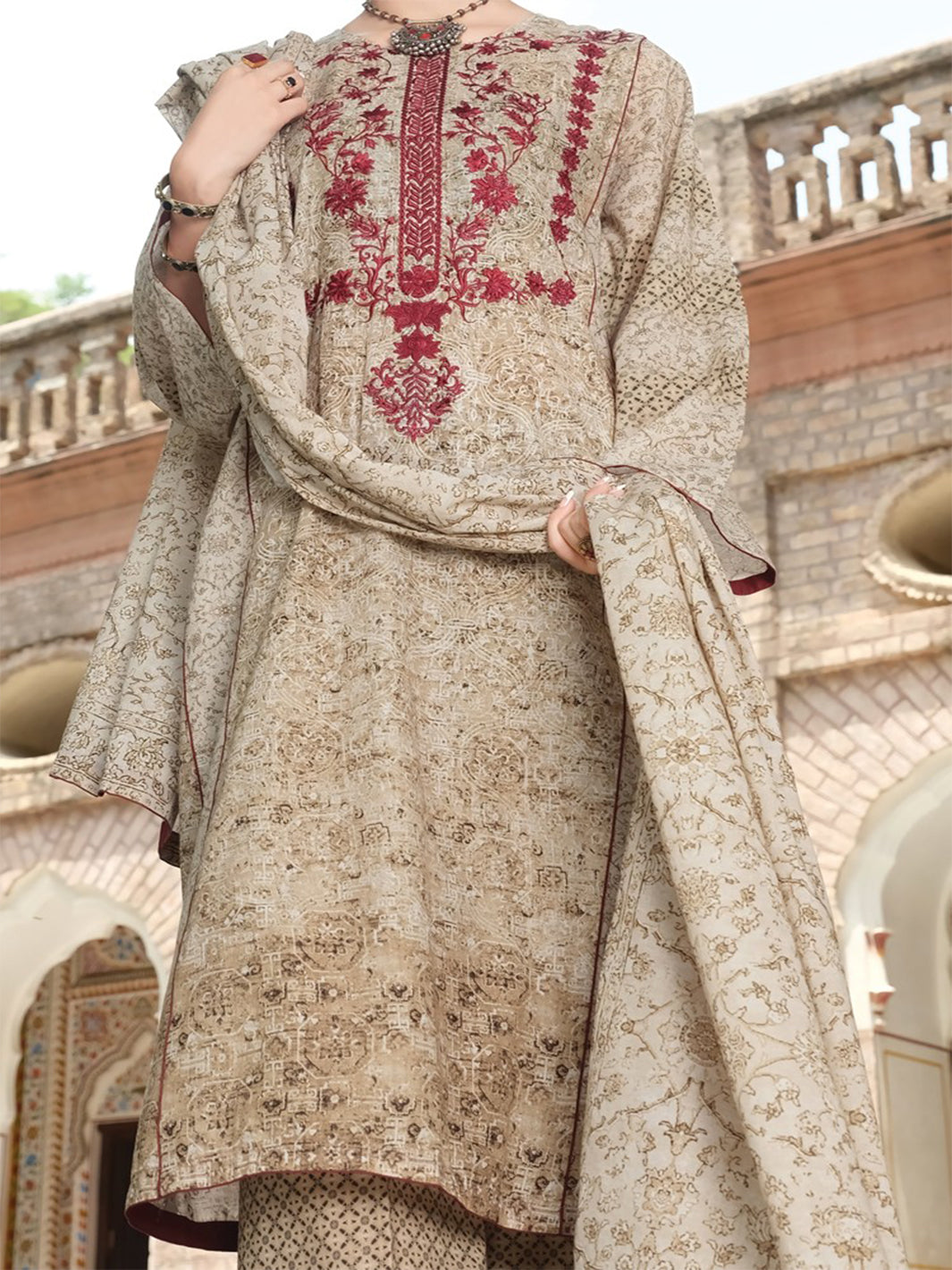 Beige Lawn 3 Piece Stitched - ALP-750