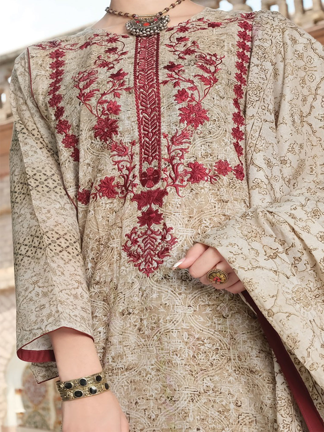 Beige Lawn 3 Piece Stitched - ALP-750
