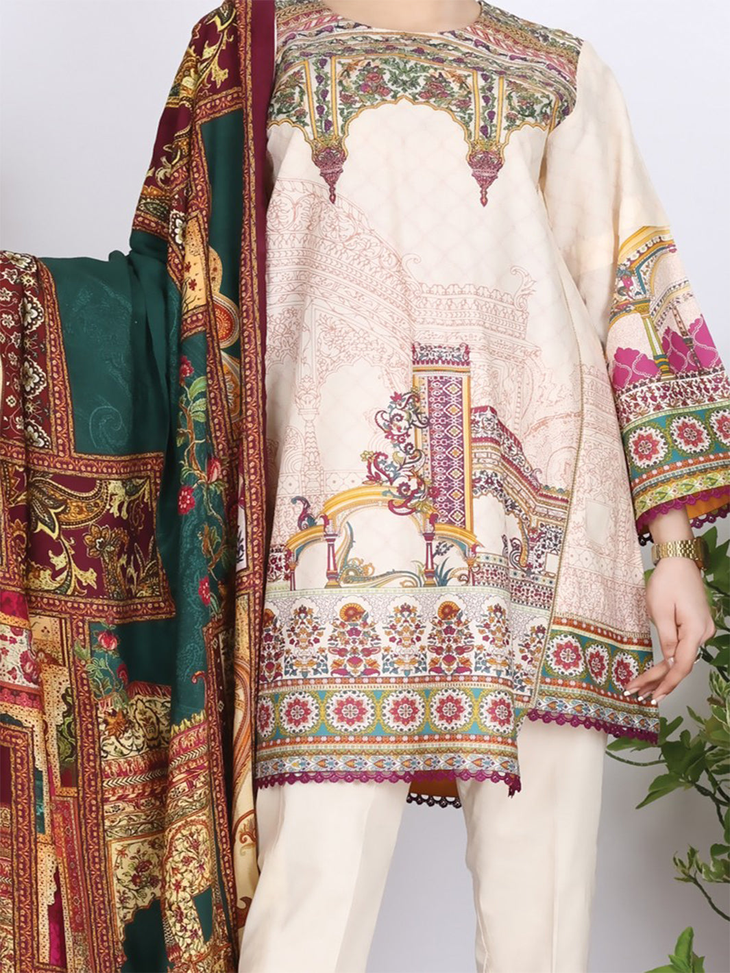 Off White Cambric 3Pc Stitched - ALP-761