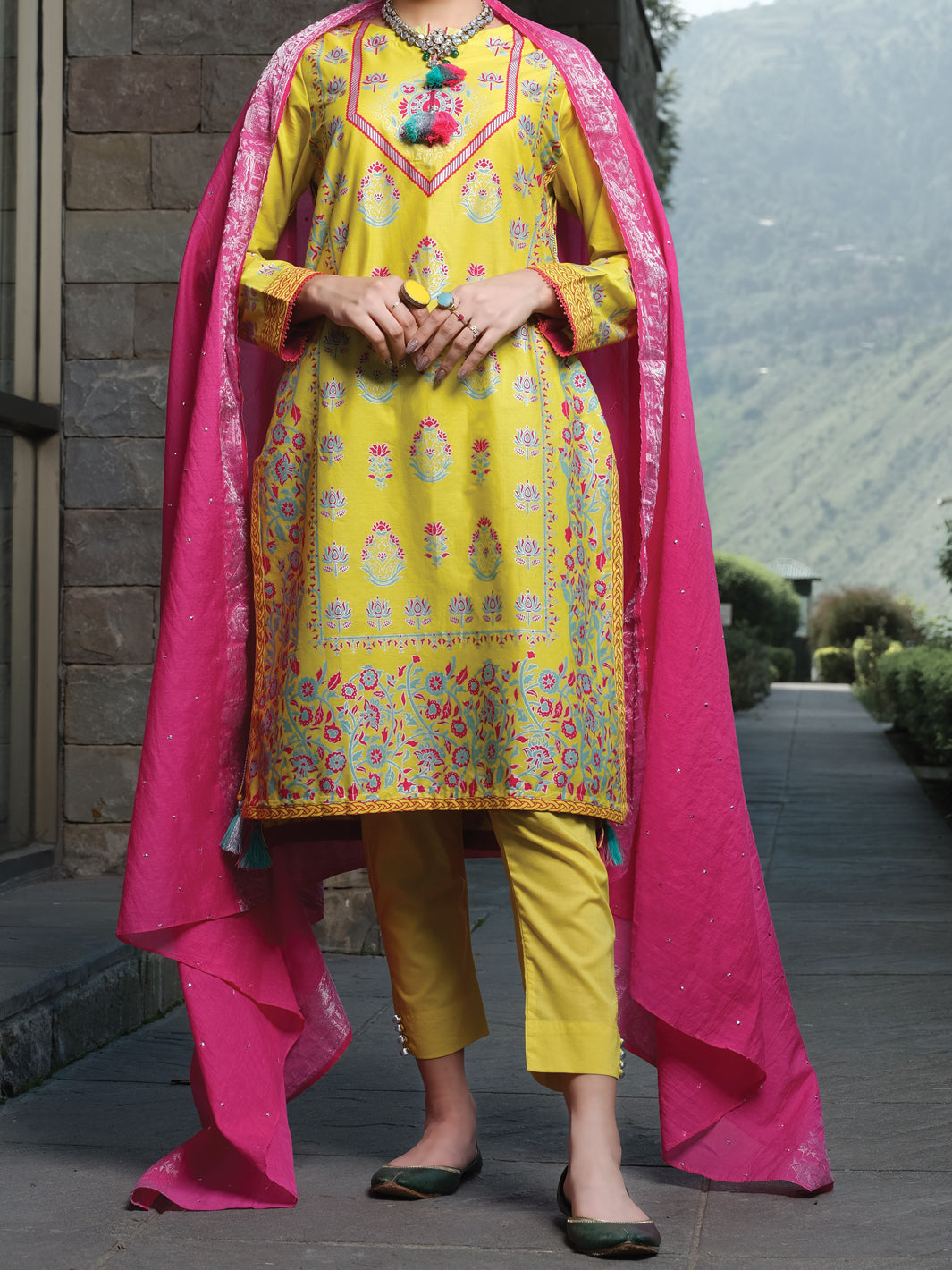 Lime Yellow Cambric 3 Piece Stitched - ALP-3PS-964/S