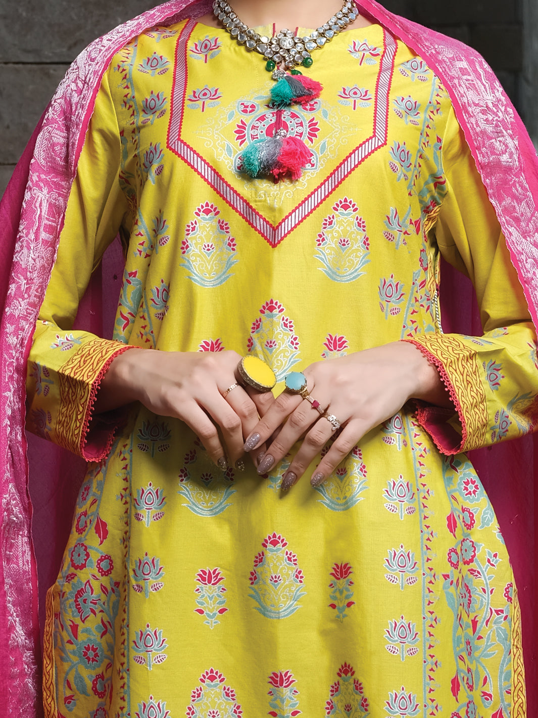Lime Yellow Cambric 3 Piece Stitched - ALP-3PS-964/S
