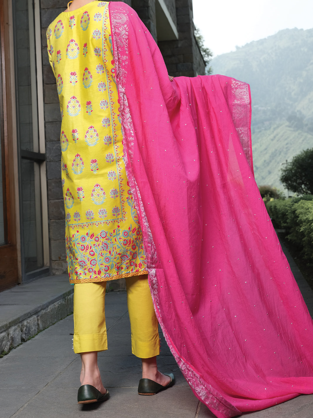 Lime Yellow Cambric 3 Piece Stitched - ALP-3PS-964/S