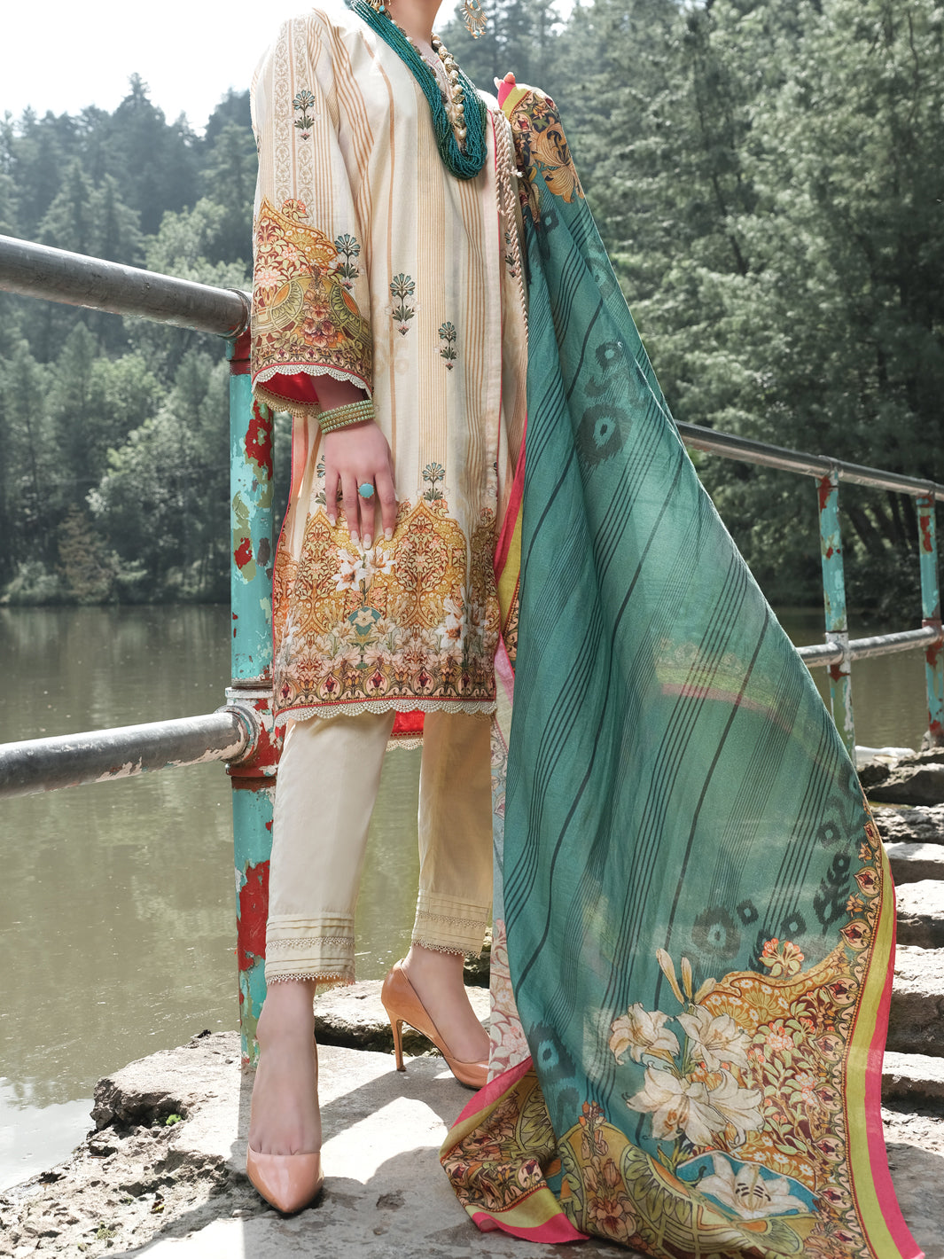 Beige Cambric 3Pc Unstitched - ALP-3PS-972