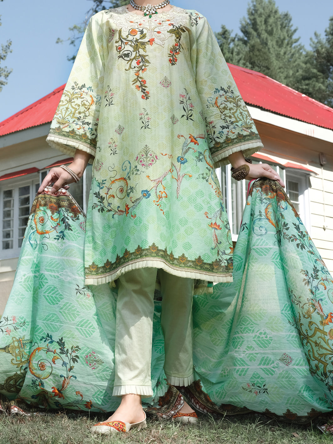 Green Cambric 3Pc Unstitched - ALP-3PS-973