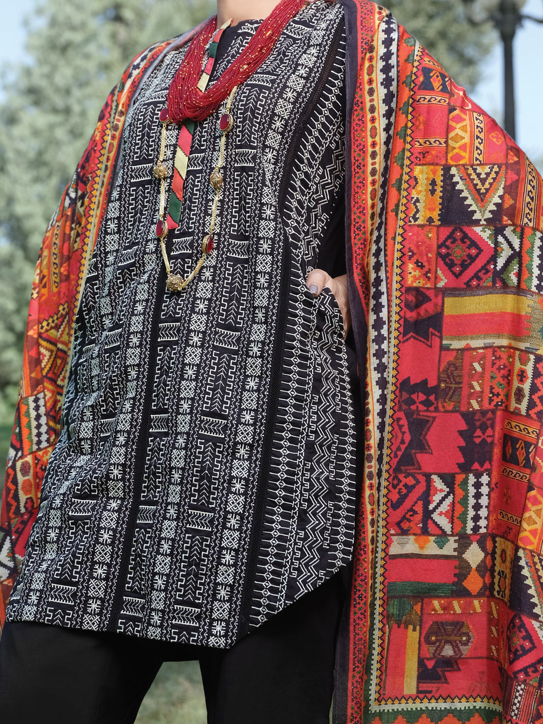 Black Cambric 3 Piece Stitched - ALP-3PS-976/S
