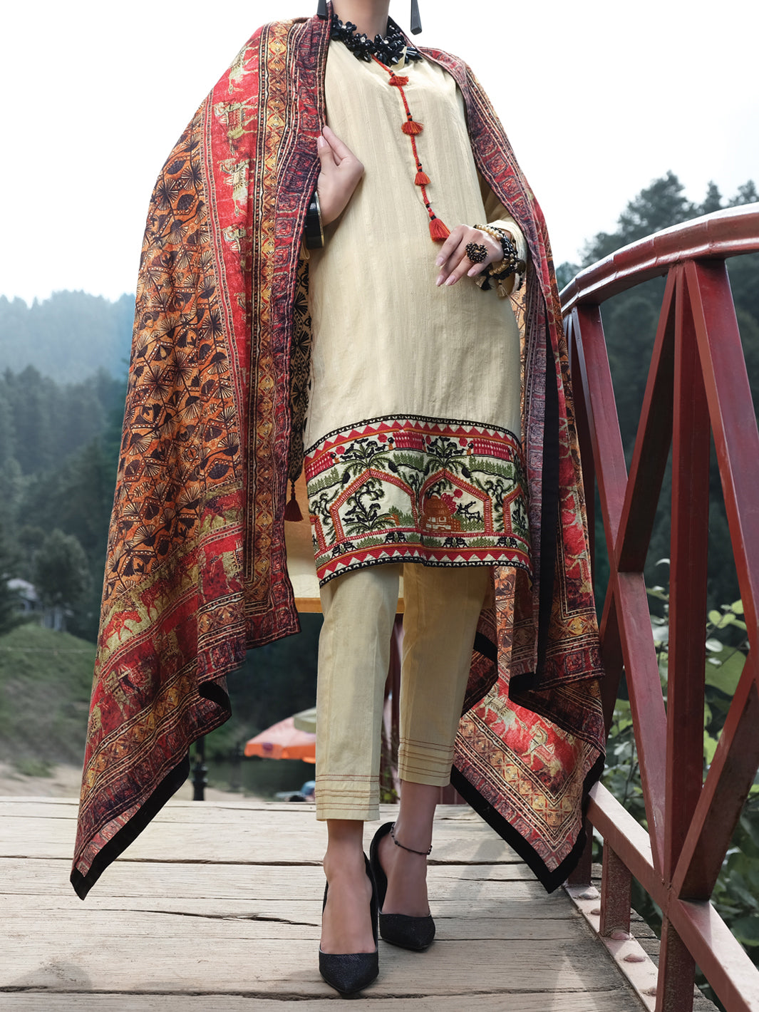 Beige Cambric 3Pc Unstitched - ALP-3PS-981
