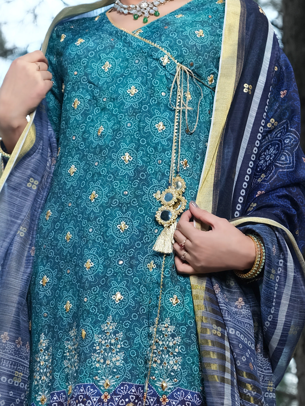 Teal Silk 3 Piece Stitched - ALP-3PS-989