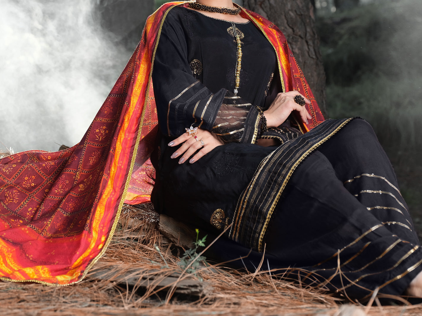Black Silk 3Pc Stitched - ALP-3PS-990