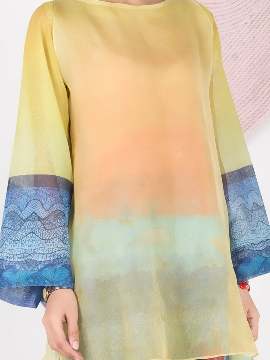 Yellow Cotton Net Tunic - ALP-GRK-1002
