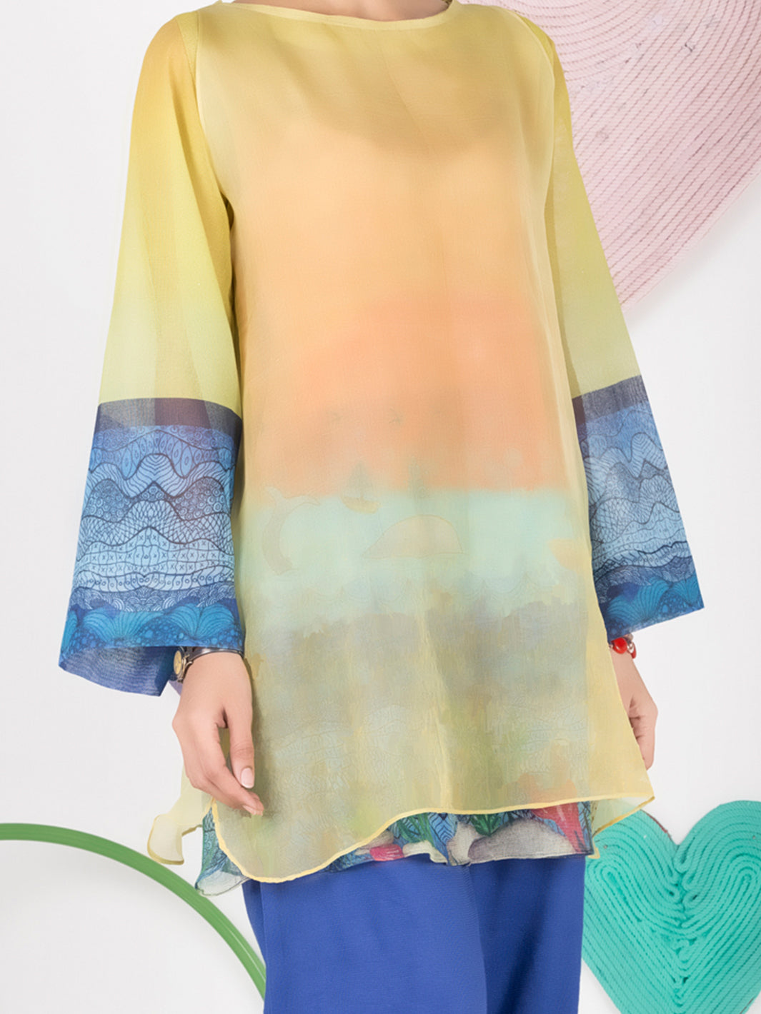 Yellow Cotton Net Tunic - ALP-GRK-1002