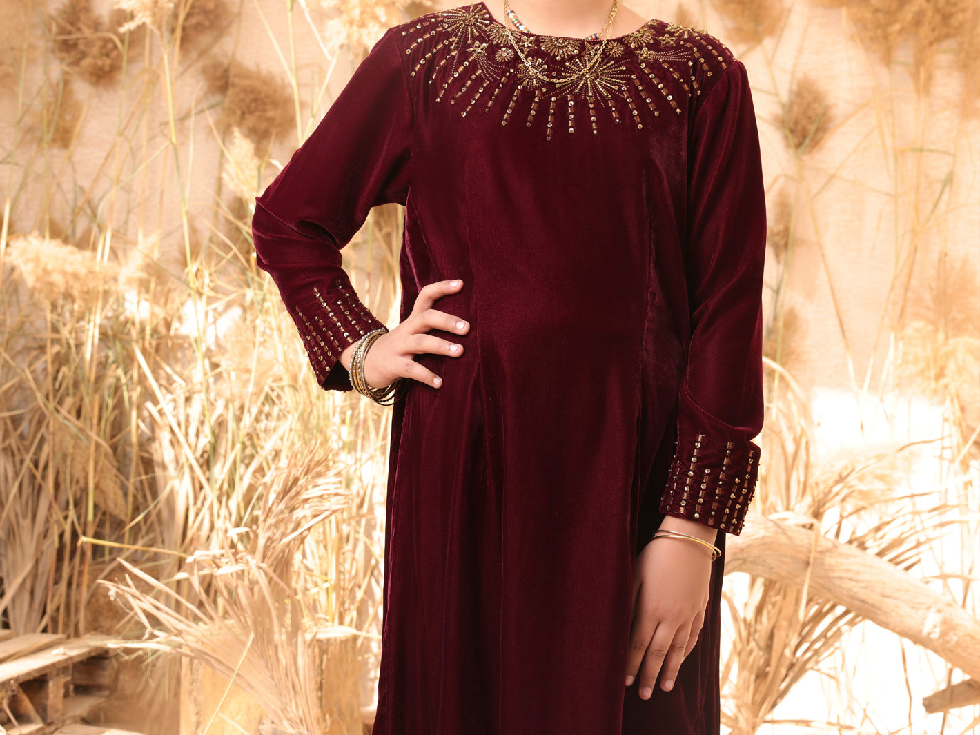 Maroon Velvet 2 Piece Stitched - ALT-2PS-LKS-1066A