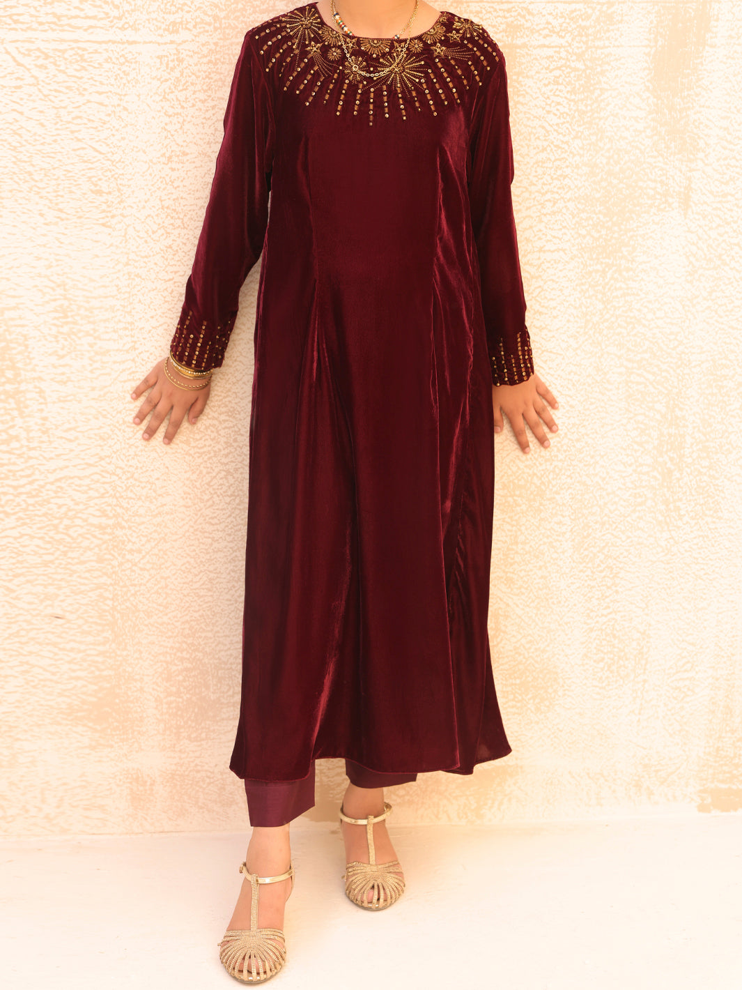 Maroon Velvet 2 Piece Stitched - ALT-2PS-LKS-1066A