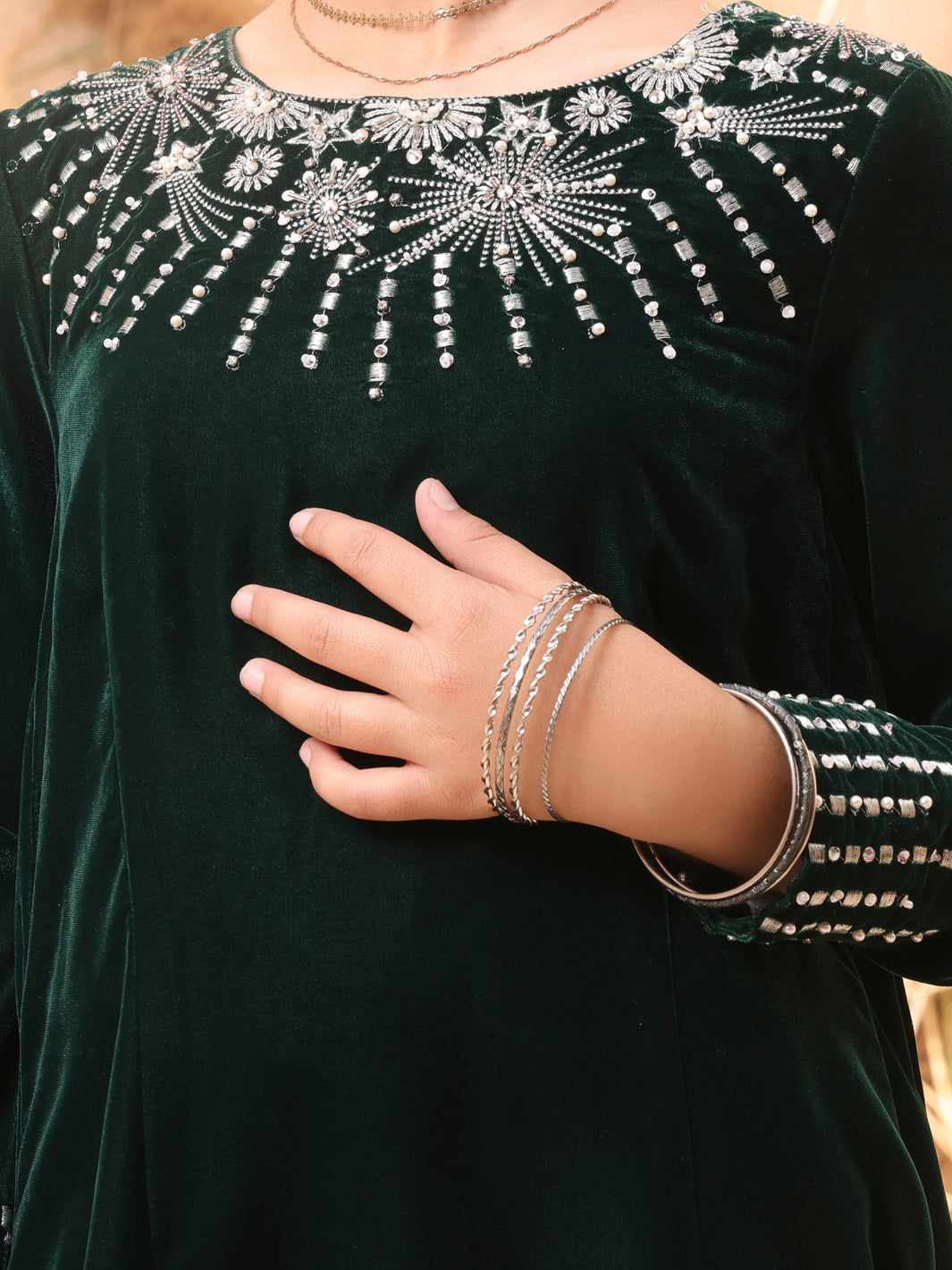 Green Velvet 2 Piece Stitched - ALT-2PS-LKS-1066B