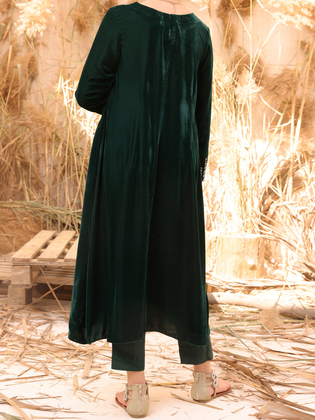 Green Velvet 2 Piece Stitched - ALT-2PS-LKS-1066B