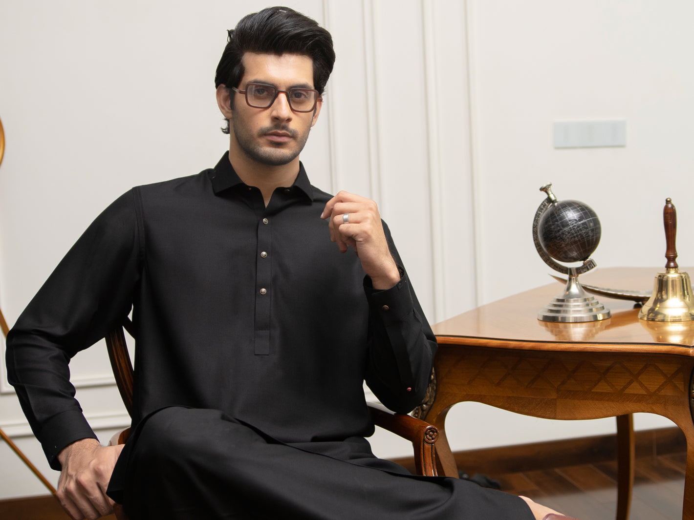 Black Blended Kameez Shalwar - ALWA-KS-275