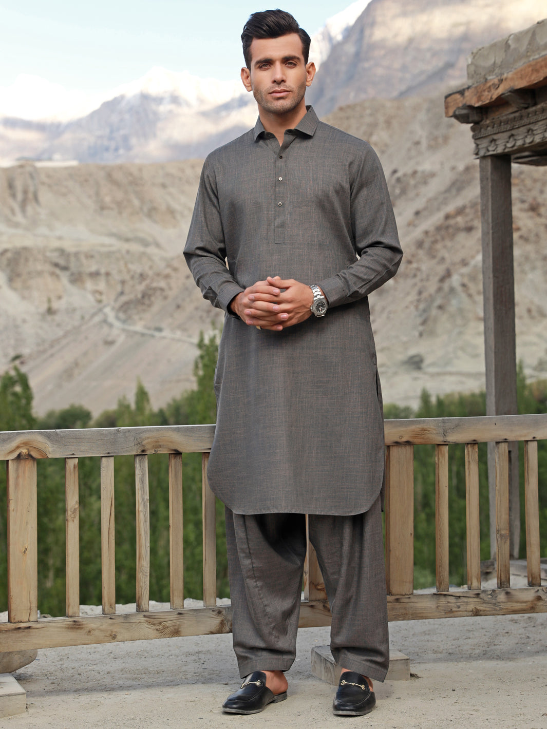Ash Brown Blended Kameez Shalwar - ALWA-KS-310