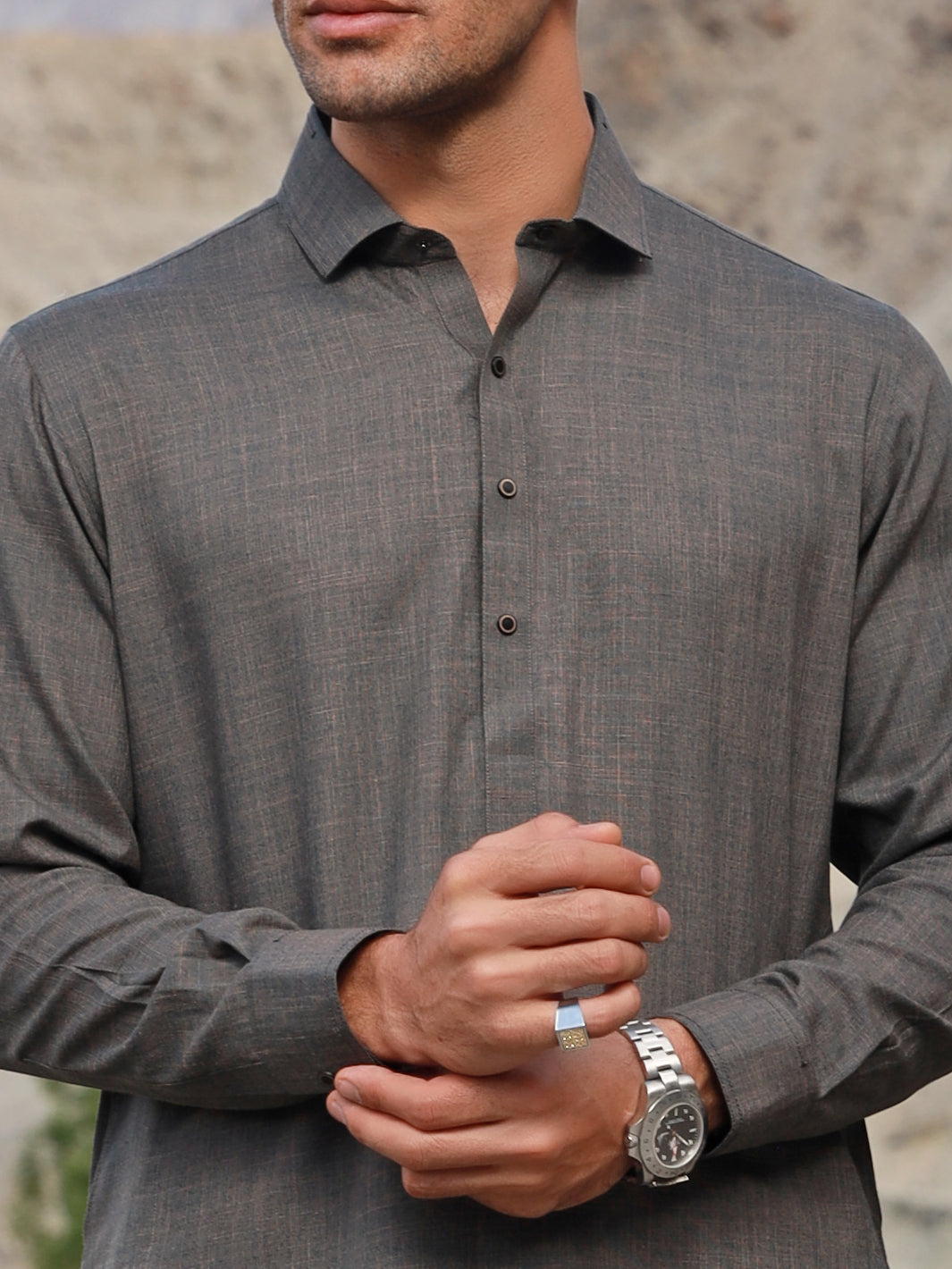 Ash Brown Blended Kameez Shalwar - ALWA-KS-310