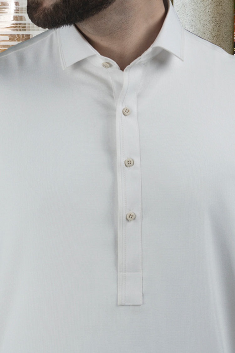 Off White Blended Kameez Shalwar - ALWA-KS-115
