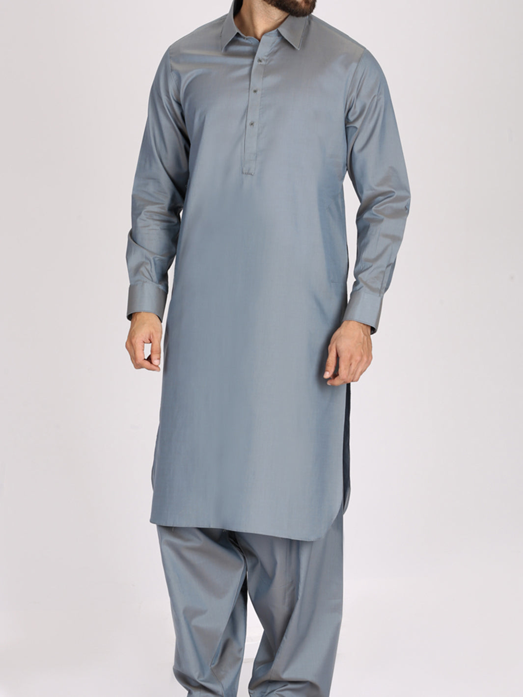 Ash Blue Cotton Kameez Shalwar - ALWA-KS-138
