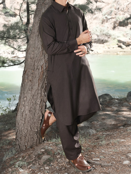 Brown Blended Kameez Shalwar - ALWA-KS-156