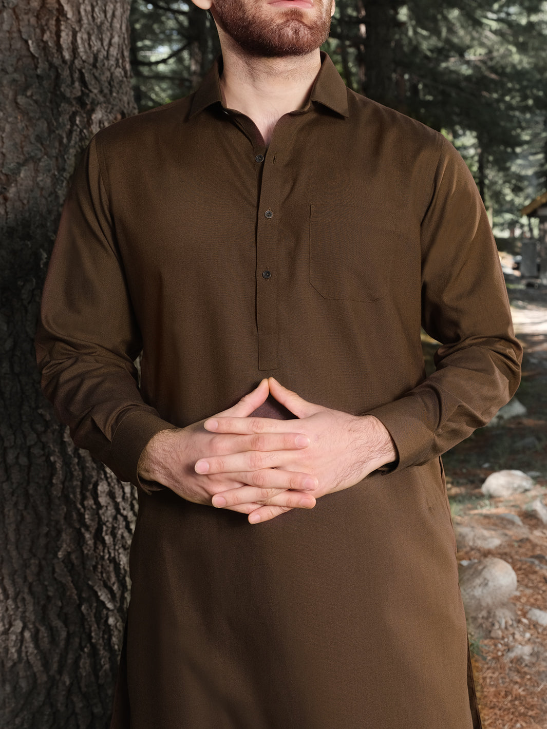 Brown Blended Kameez Shalwar - ALWA-KS-159