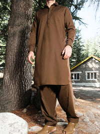 Brown Blended Kameez Shalwar - ALWA-KS-159