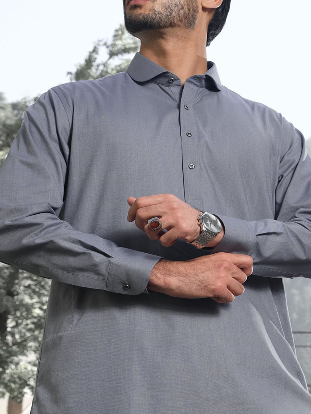 Light Grey Blended Kameez Shalwar - ALWA-KS-168