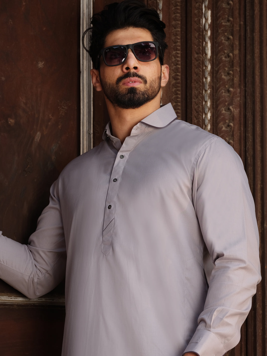 Light Grey Blended Kameez Shalwar - ALWA-KS-177
