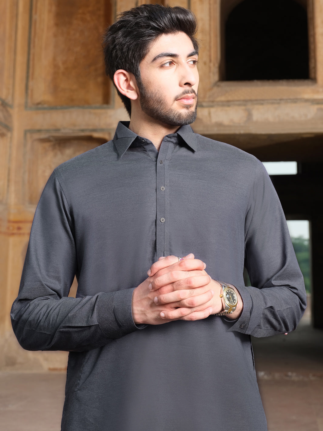 Grey Blended Kameez Shalwar - ALWA-KS-209