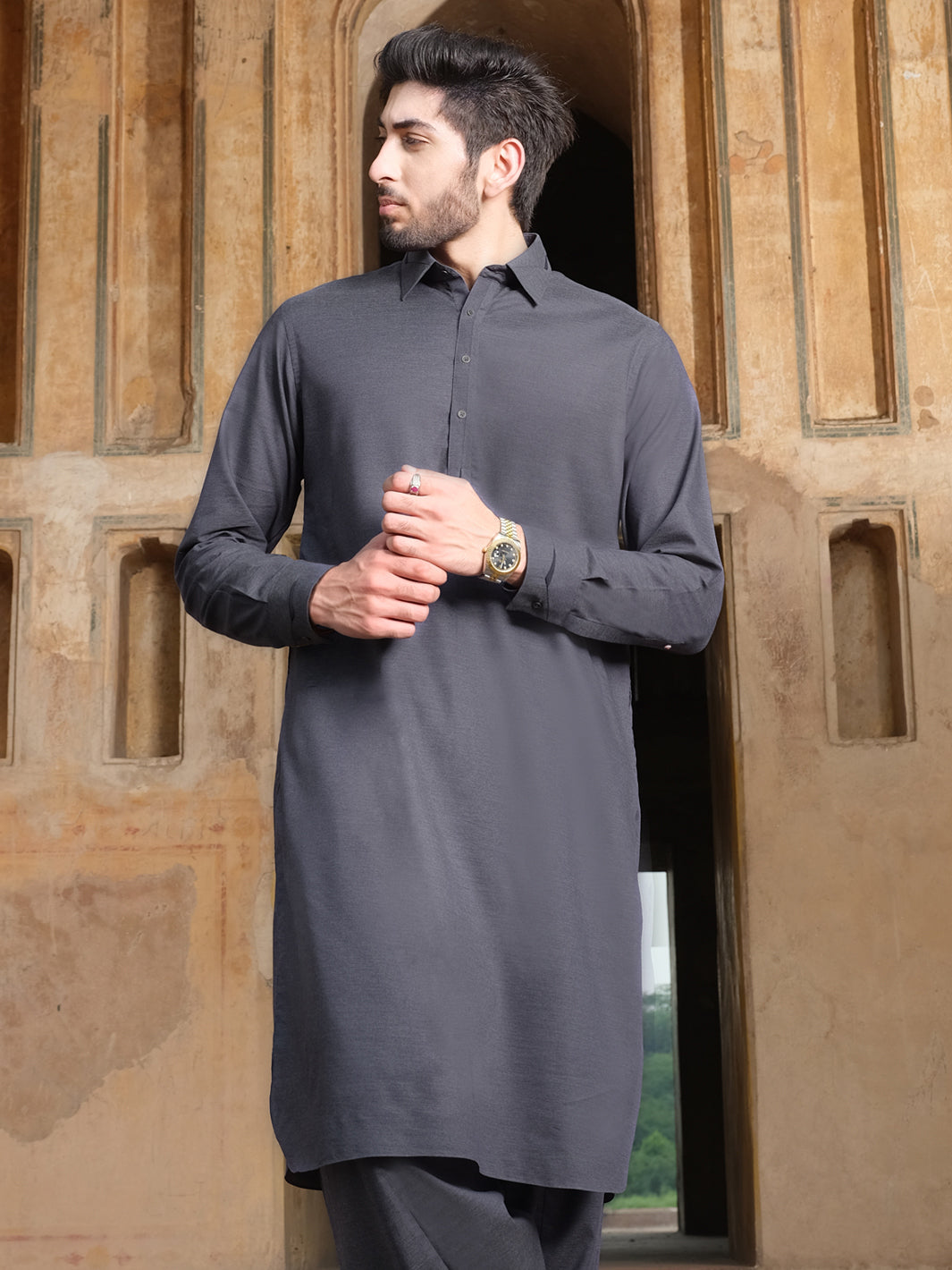 Grey Blended Kameez Shalwar - ALWA-KS-209
