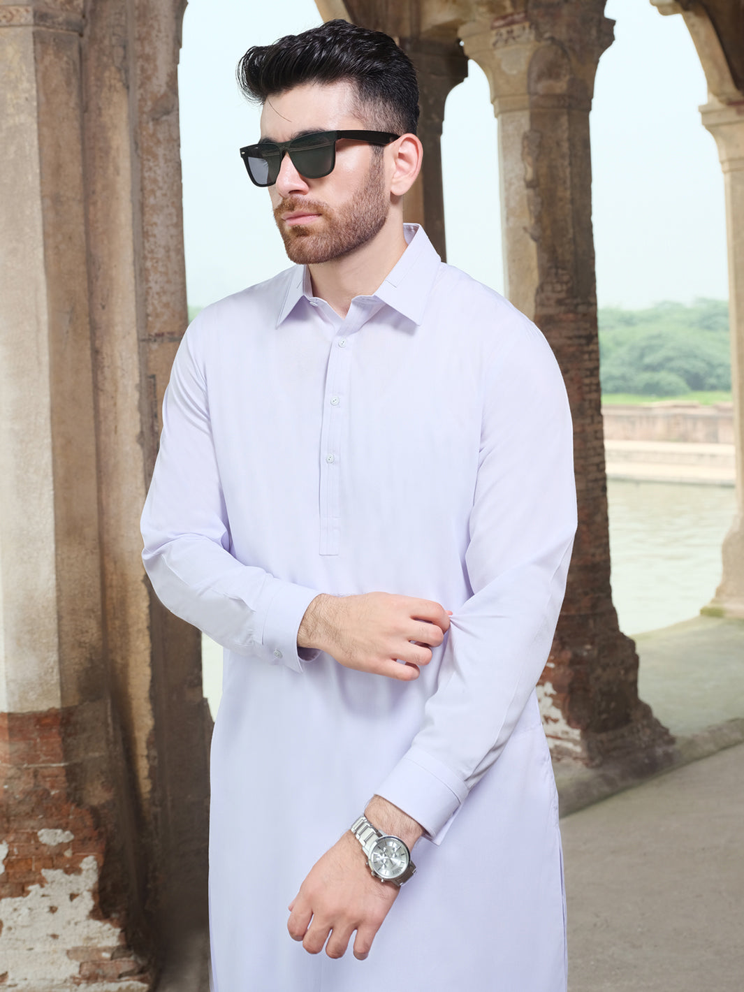 White Blended Kameez Shalwar - ALWA-KS-224