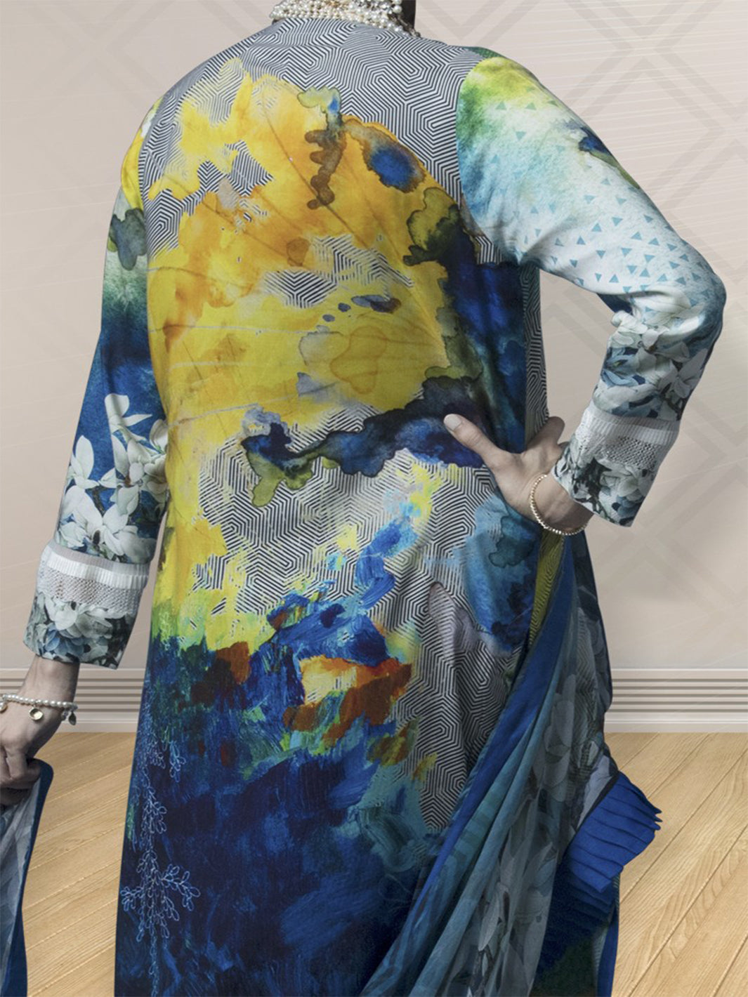 Blue Linen 3 Piece Stitched - AWP-172