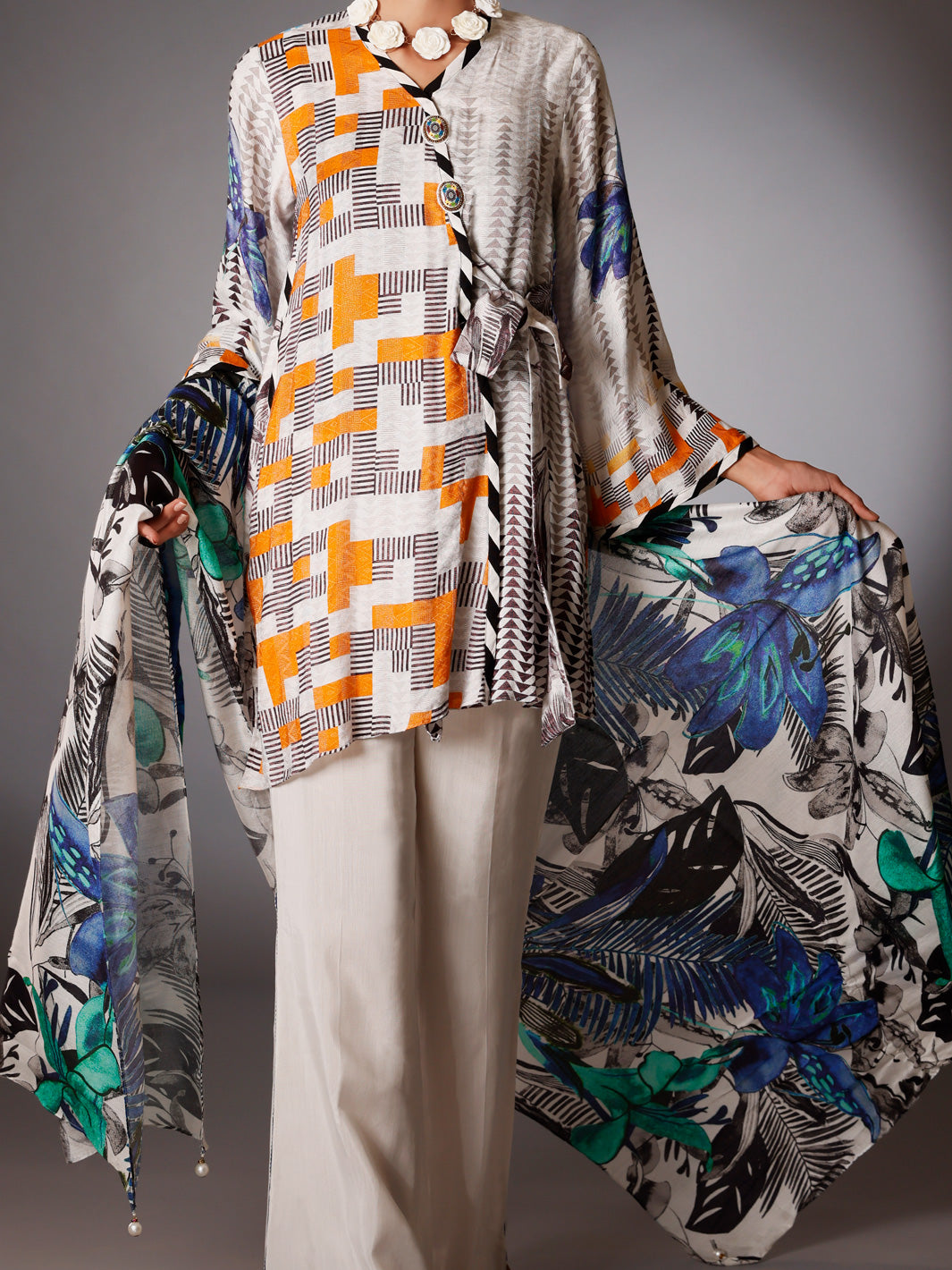Grey Silk Jacquard 3 Piece Unstitched - AWP-3PS-263