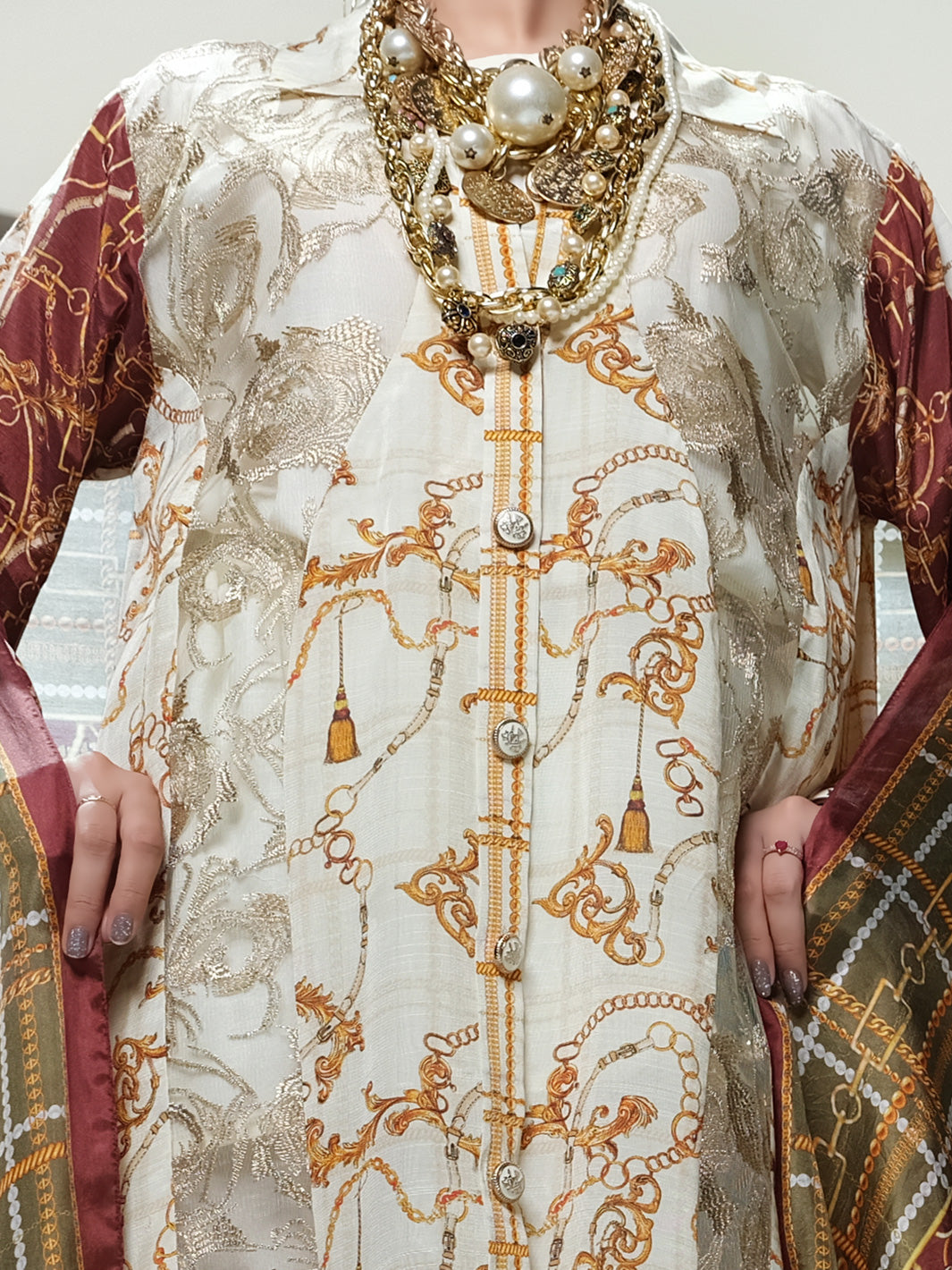 Ivory Viscose Silk 3Pc Stitched - AWP-3PS-270