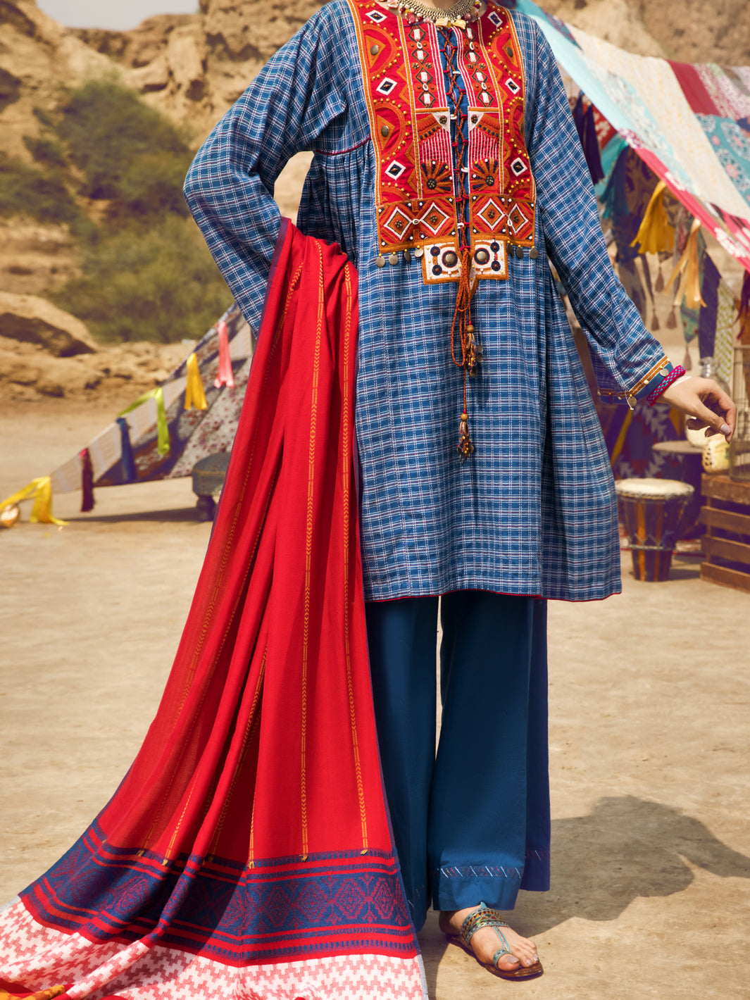 Blue Yarn-Dyed 3Pc Stitched - AWP-3PS-311