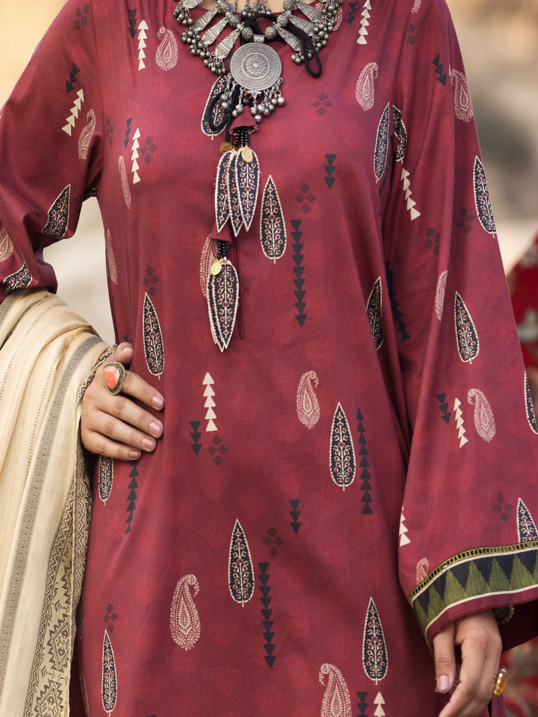 Maroon Cambric 3Pc Unstitched - AWP-3PS-329