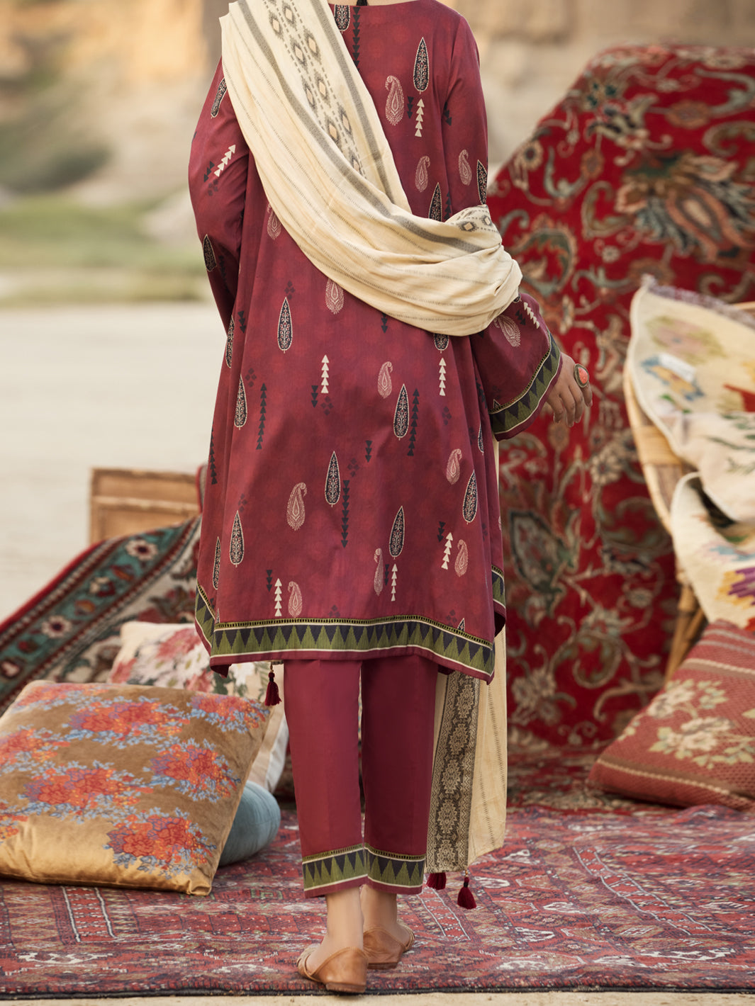 Maroon Cambric 3Pc Unstitched - AWP-3PS-329