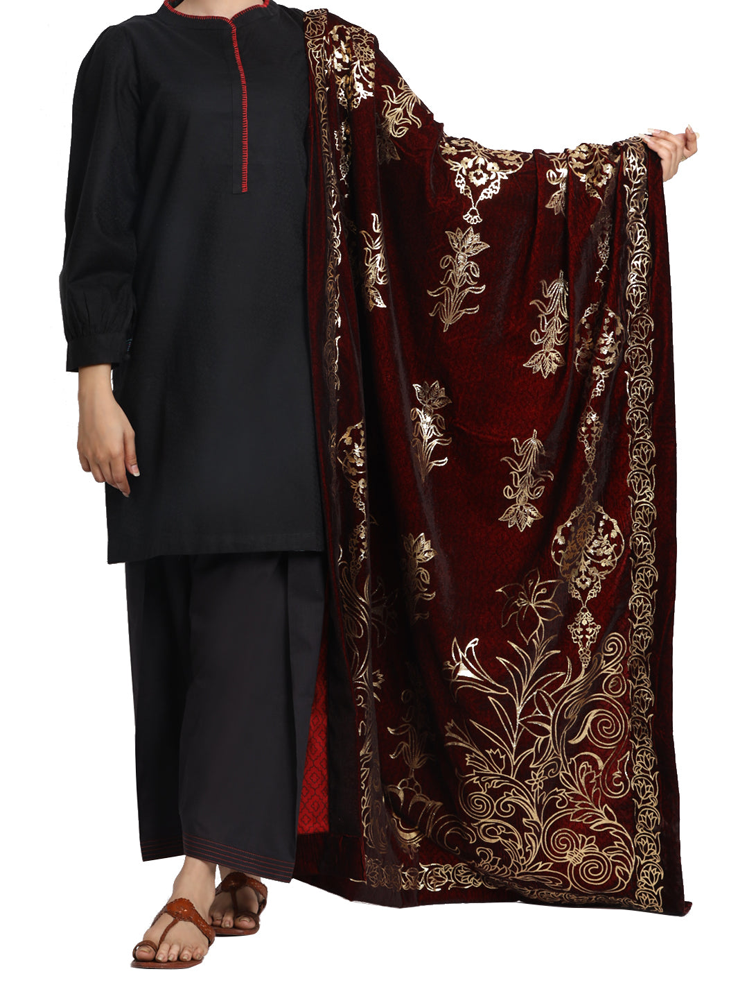 Red Velvet Women Shawl - 148