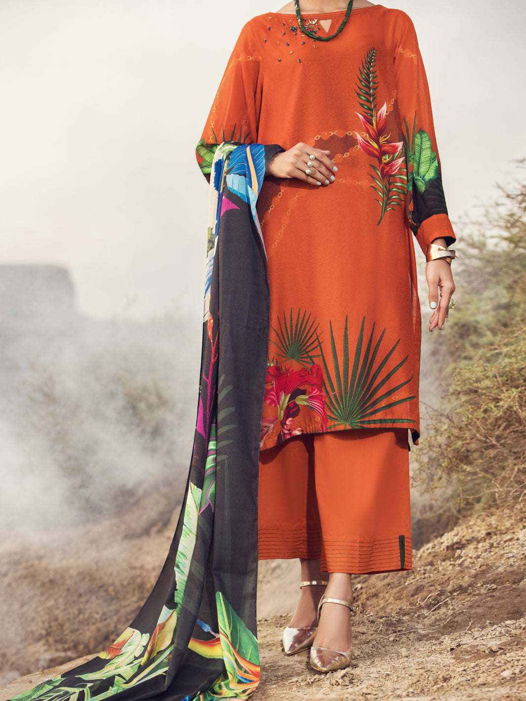 Orange Karandi 3Pc Unstitched - AWP-3PS-346