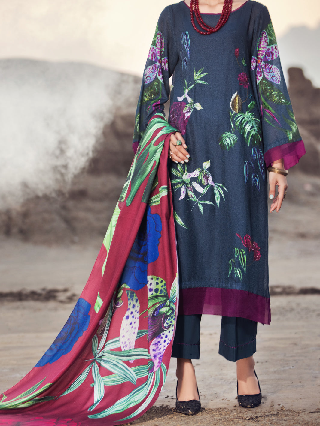 Navy Blue Karandi 3 Piece Stitched - AWP-3PS-345